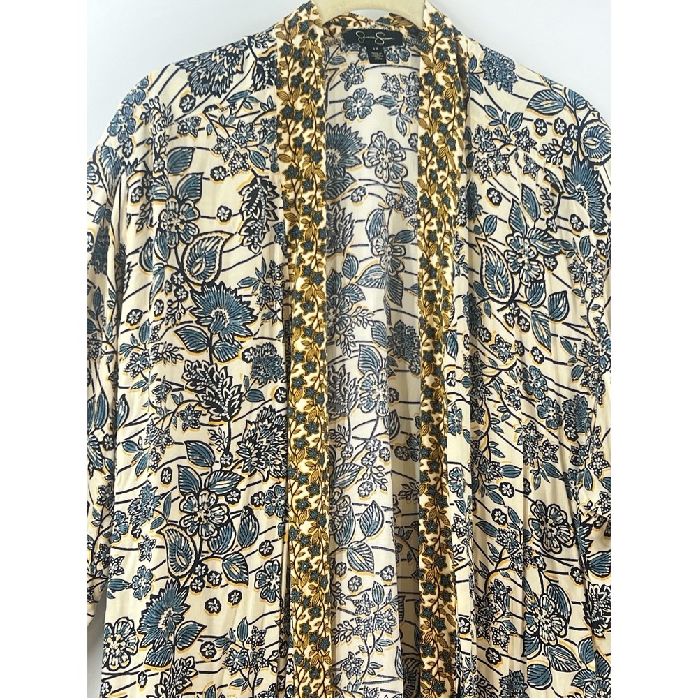 Jessica Simpson Floral Kimono Cardigan Womens 1X Blue Yellow Frozen Dew Boho - Picture 3 of 12